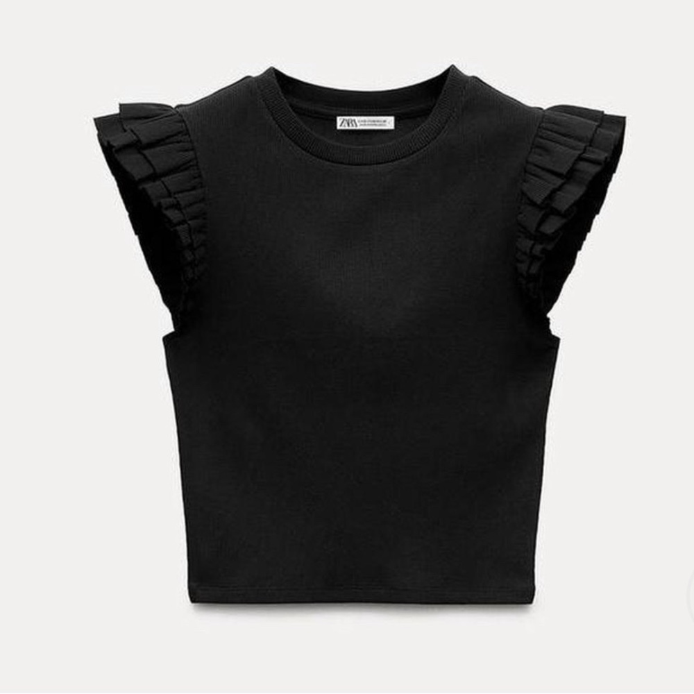 Zara Black Ruffled Sleeve Top